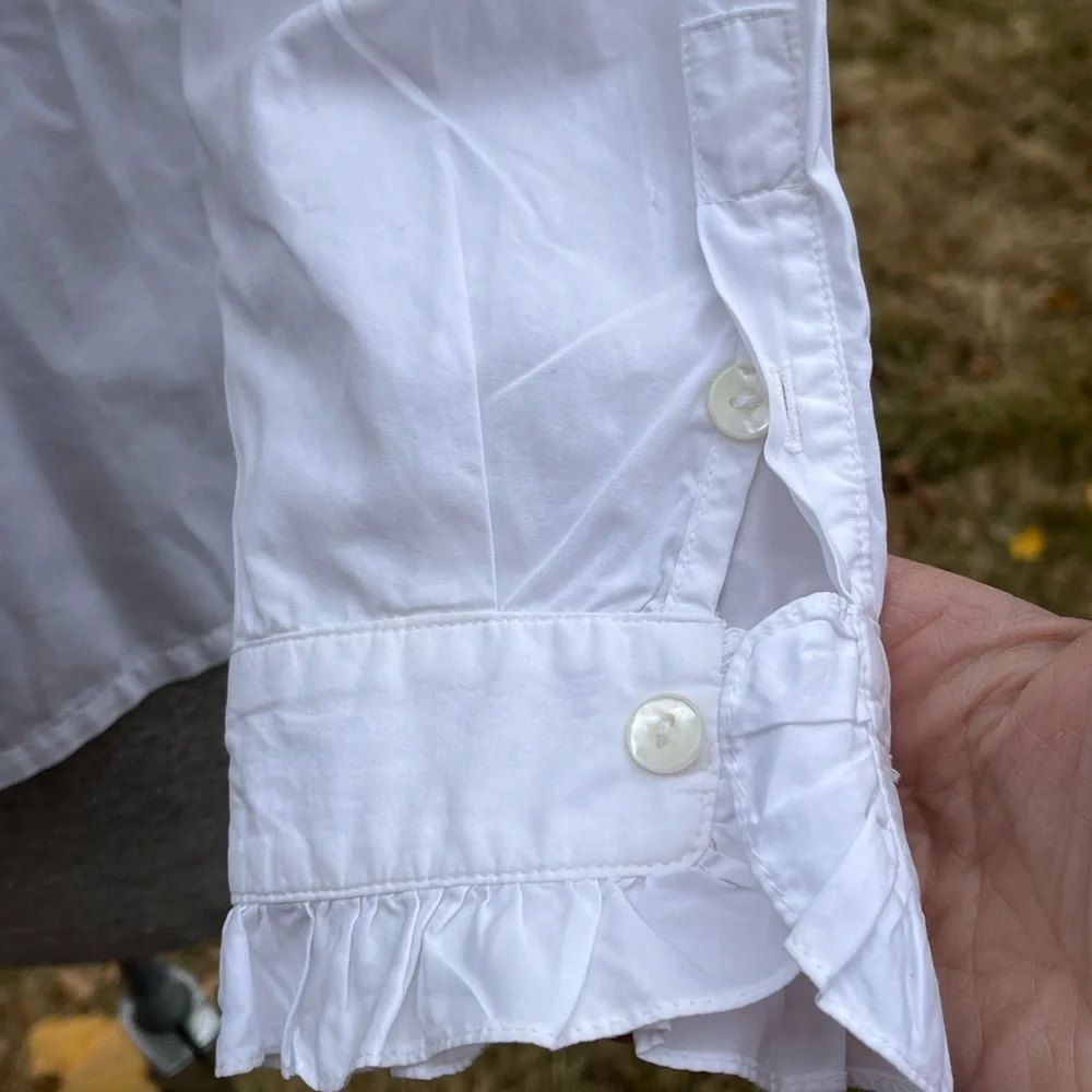 White Piecrust Ruffle Collar Button Down Zelda Blouse White - Picture 4 of 5